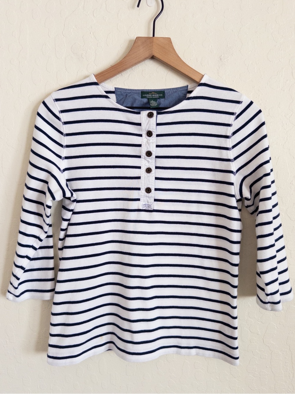Lauren Ralph Lauren Jeans Co 100% Cotton Breton Sailor Stripe Henley Shirt Large